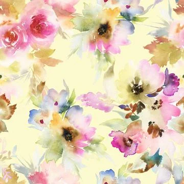 Seamless pattern with flowers watercolor Stock Illustration