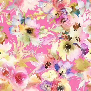Seamless pattern with flowers watercolor Stock Illustration