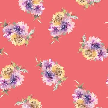 Seamless pattern with flowers watercolor Illustrazione stock