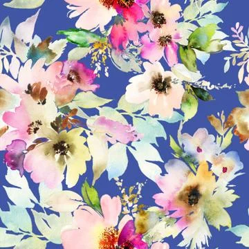 Seamless pattern with flowers watercolor Stock Illustration