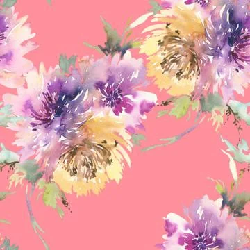Seamless pattern with flowers watercolor Stock Illustration
