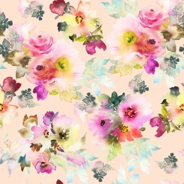 Seamless pattern with flowers watercolor Illustrazione stock
