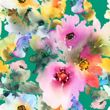 Seamless pattern with flowers watercolor Stock Illustration