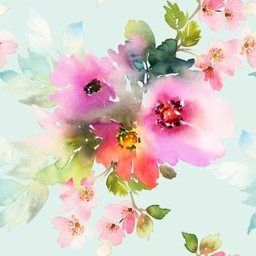 Seamless pattern with flowers watercolor Stock Illustration