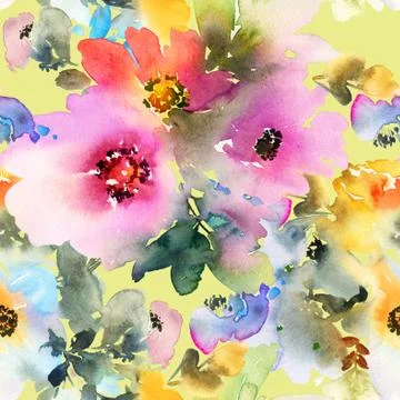 Seamless pattern with flowers watercolor Stock Illustration