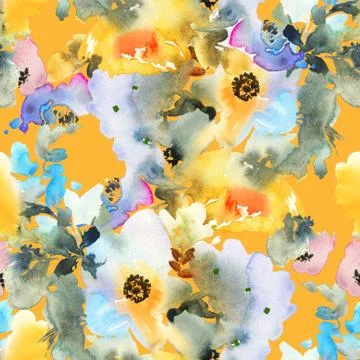 Seamless pattern with flowers watercolor Stock Illustration