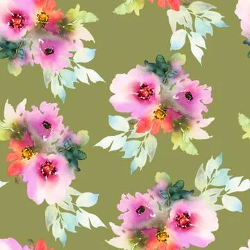 Seamless pattern with flowers watercolor Stock Illustration