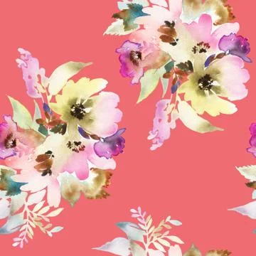 Seamless pattern with flowers watercolor Stock Illustration