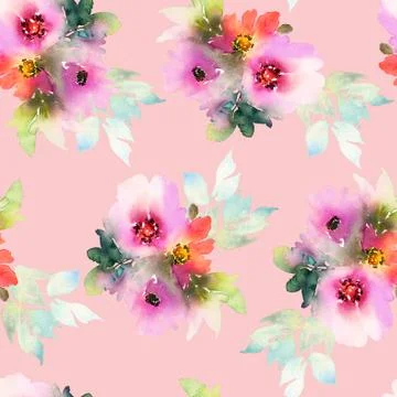 Seamless pattern with flowers watercolor Stock Illustration
