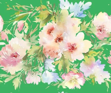 Seamless pattern with flowers watercolor Stock Illustration