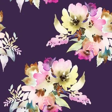 Seamless pattern with flowers watercolor Stock Illustration
