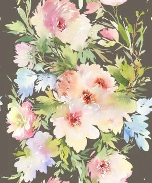 Seamless pattern with flowers watercolor Stock Illustration