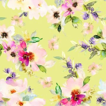 Seamless pattern with flowers watercolor Stock Illustration