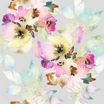 Seamless pattern with flowers watercolor 스톡 일러스트