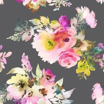 Seamless pattern with flowers watercolor Stock Illustration