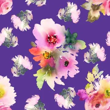 Seamless pattern with flowers watercolor Stock Illustration