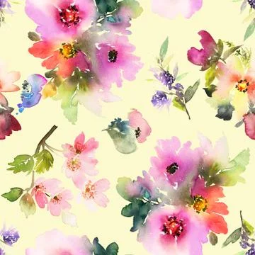 Seamless pattern with flowers watercolor Stock Illustration