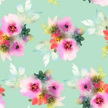 Seamless pattern with flowers watercolor Stock Illustration