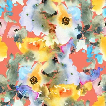 Seamless pattern with flowers watercolor Stock Illustration