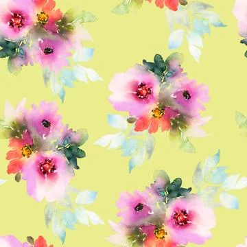 Seamless pattern with flowers watercolor Illustrazione stock