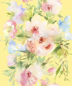 Seamless pattern with flowers watercolor Stock Illustration