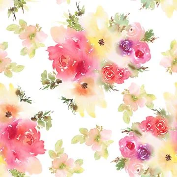 Seamless pattern with flowers watercolor Stock Illustration