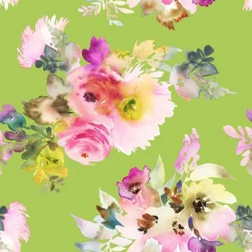Seamless pattern with flowers watercolor Stock Illustration