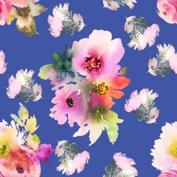 Seamless pattern with flowers watercolor Illustrazione stock