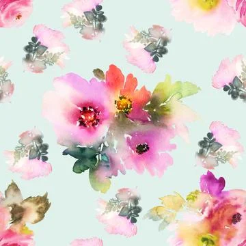 Seamless pattern with flowers watercolor Stock Illustration