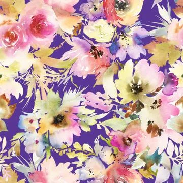Seamless pattern with flowers watercolor Stock Illustration