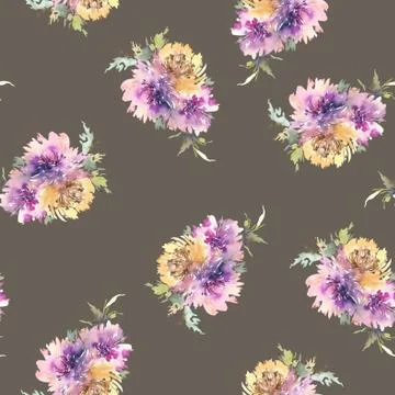 Seamless pattern with flowers watercolor Stock Illustration