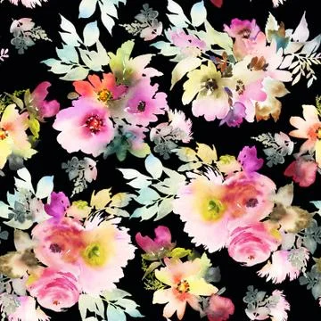 Seamless pattern with flowers watercolor Stock Illustration