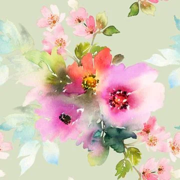 Seamless pattern with flowers watercolor Stock Illustration