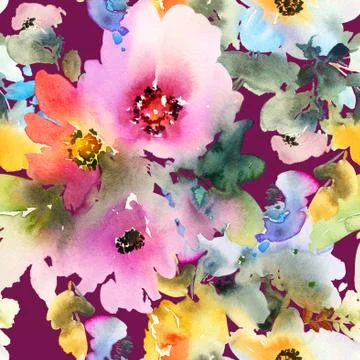 Seamless pattern with flowers watercolor Stock Illustration