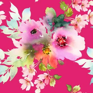 Seamless pattern with flowers watercolor Stock Illustration