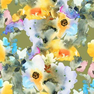 Seamless pattern with flowers watercolor Stock Illustration