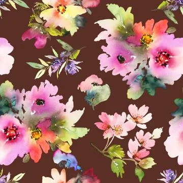 Seamless pattern with flowers watercolor Illustrazione stock