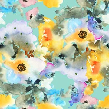 Seamless pattern with flowers watercolor Stock Illustration