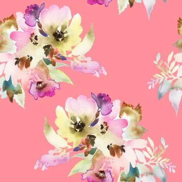 Seamless pattern with flowers watercolor Stock Illustration