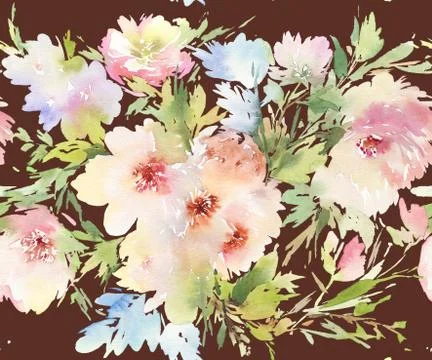 Seamless pattern with flowers watercolor Stock Illustration
