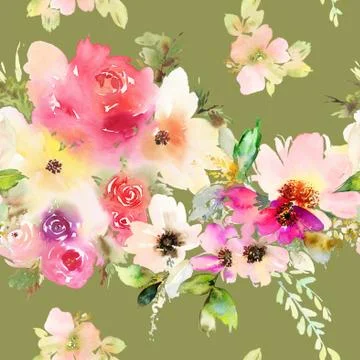 Seamless pattern with flowers watercolor Stock Illustration