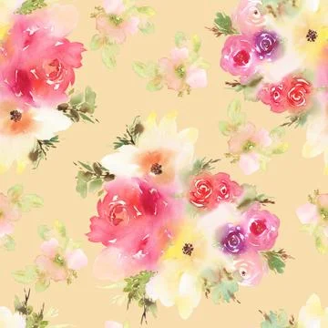 Seamless pattern with flowers watercolor Stock Illustration