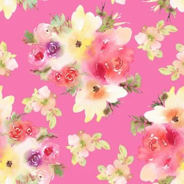 Seamless pattern with flowers watercolor Stock Illustration