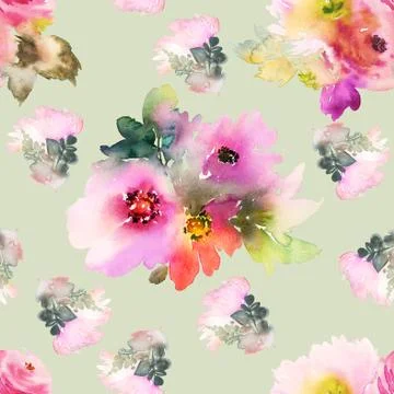 Seamless pattern with flowers watercolor Stock Illustration