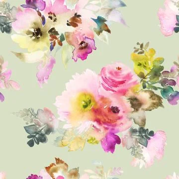 Seamless pattern with flowers watercolor Stock Illustration