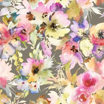 Seamless pattern with flowers watercolor Illustrazione stock