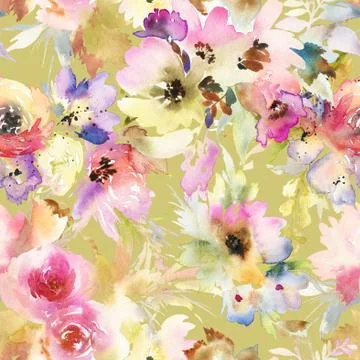 Seamless pattern with flowers watercolor Stock Illustration