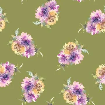 Seamless pattern with flowers watercolor Stock-Illustration