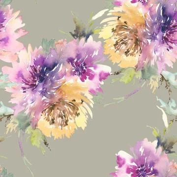Seamless pattern with flowers watercolor Stock Illustration