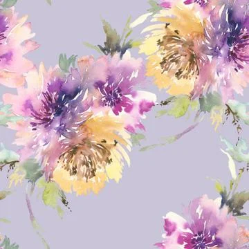 Seamless pattern with flowers watercolor Illustrazione stock
